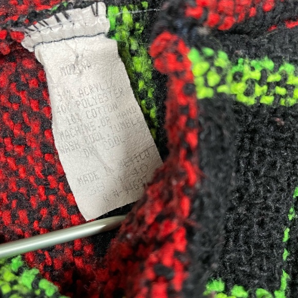 Vintage Mexican Baja Hoodie Pullover Striped Woven Sweater – Red Black Green - Picture 7 of 12